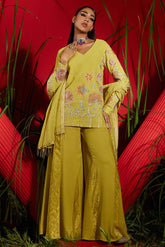 Lime green Georgette embroidered Sharara Set